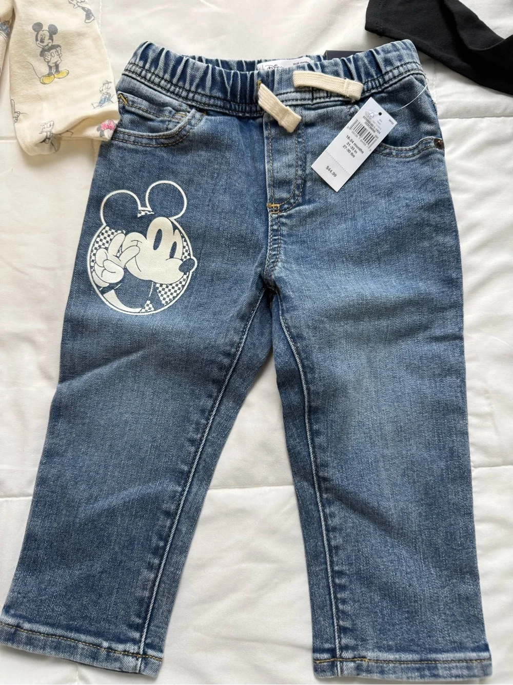 Disney Mickey Mouse Baby Gap Jeans, 2 cotton Long Sleeve Onesie NEW NWT